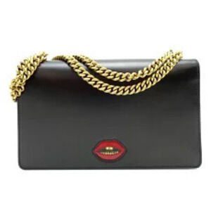 Gucci Leather Shoulder Chain Marmont Bag GG Black